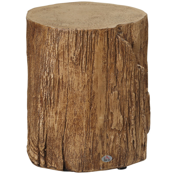 English Elm HOMCOM Rustic Tree Stump Stool Concrete Side Table with Realistic Wood Grain Finish, 198lb Capacity W2225P160436