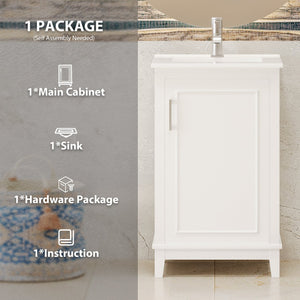English Elm 20 Inch Modern Small Bathroom Vanity Cabinet with Ceramic Basin, Soft-Close Door & Storage White WF318756AAK