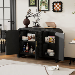 English Elm Trexm Retro Curved Buffet with Gold Pulls Antique Finish Wood Grain Dining Storage WF317093AAB