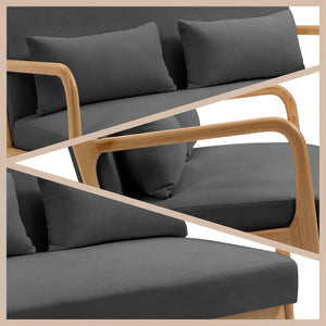 English Elm Leisure Two Seat Linen Sofa with Solid Wood Arms Mid Century Modern Living Room W1955P144547