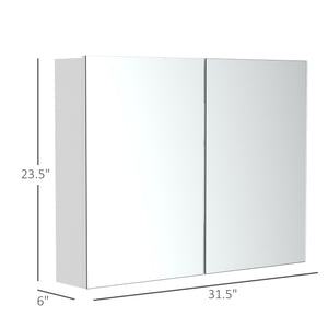 English Elm HOMCOM Modern Double Door Wall Medicine Cabinet Mirror, 31.5"x23.5", White MDF, Quiet Hinges & Ample Storage W2225P160434