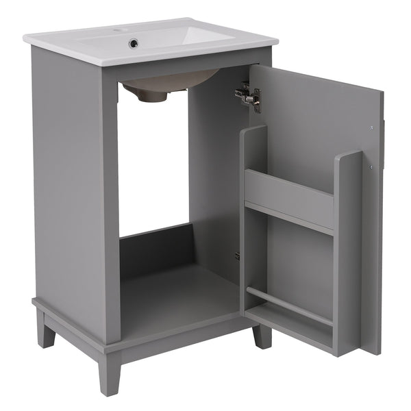English Elm 20 Inch Modern Small Bathroom Vanity Cabinet with Ceramic Basin, Soft-Close Door & Storage Gray WF318756AAE