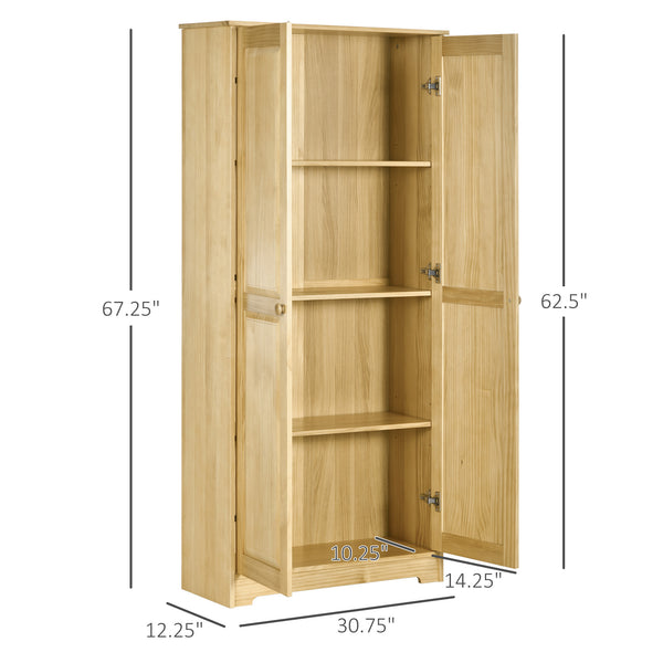 English Elm Homcom 67" Pinewood Pantry Storage Cabinet With Adjustable Shelves, Soft-Close Doors & Safety Features W2225P160422