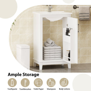 English Elm 20 Inch Modern Small Bathroom Vanity Cabinet with Ceramic Basin, Soft-Close Door & Storage White WF318756AAK