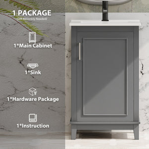 English Elm 20 Inch Modern Small Bathroom Vanity Cabinet with Ceramic Basin, Soft-Close Door & Storage Gray WF318756AAE