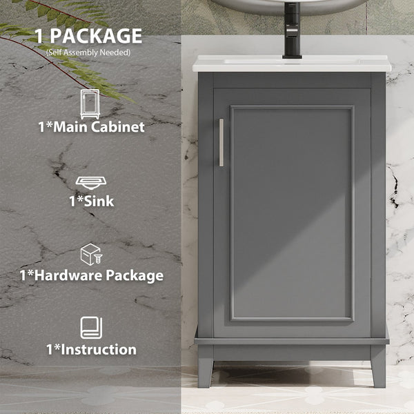 English Elm 20 Inch Modern Small Bathroom Vanity Cabinet with Ceramic Basin, Soft-Close Door & Storage Gray WF318756AAE