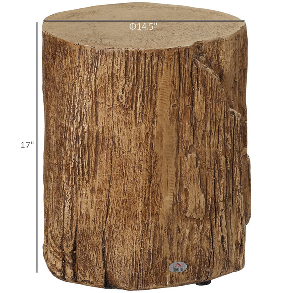 English Elm HOMCOM Rustic Tree Stump Stool Concrete Side Table with Realistic Wood Grain Finish, 198lb Capacity W2225P160436