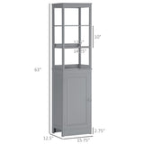 English Elm Kleankin Tall Bathroom Storage Cabinet, Freestanding Linen Tower With 3-Tier Open Shelf and Door, Slim Floor Organizer, Grey