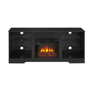 English Elm TV 58" Electric Fireplace TV Stand with 3D Realistic Flame, LED Lights, USB & AC Power Strip, Modern Media Console Black W2275P149867