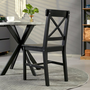 English Elm HOMCOM Set of 2 Modern Farmhouse Dining Chairs - Solid Pine Wood Cross-Back Kitchen Seating, 264lb Capacity, Black, Easy-Clean Finish W2225P160439