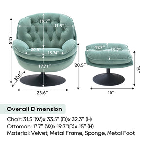 English Elm Swivel Tufted Velvet Accent Chair with Matching Ottoman for Living Room Lounge W1805142163