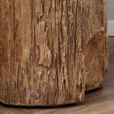 English Elm Homcom Tree Stump Stool, Decorative Side Table With Round Tabletop, Concrete End Table With Wood Grain Finish, For Indoors and Outdoors, Natural