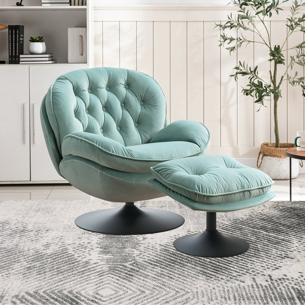 English Elm Swivel Tufted Velvet Accent Chair with Matching Ottoman for Living Room Lounge W1805142163
