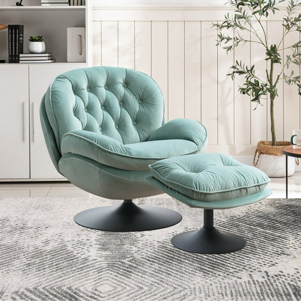 English Elm Swivel Tufted Velvet Accent Chair with Matching Ottoman for Living Room Lounge W1805142163