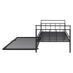English Elm Twin Metal Daybed with Curved Handle Design and Durable Iron Trundle, Space-Saving Guest Bed Solution Black MF314054AAB