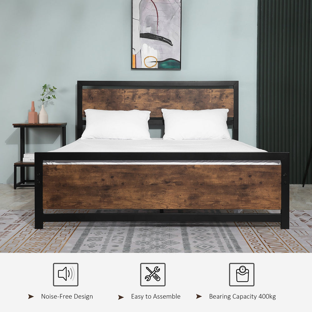 English Elm HOMCOM Queen Platform Bed with Head & Footboard, 880lb Steel Slats, 12.25" Underbed Storage, Brown W2225P160425