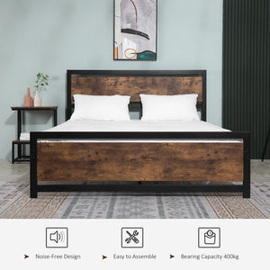 English Elm HOMCOM Queen Platform Bed with Head & Footboard, 880lb Steel Slats, 12.25" Underbed Storage, Brown W2225P160425