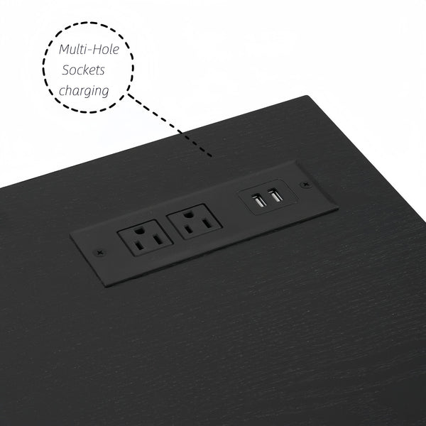 English Elm TV 58" Electric Fireplace TV Stand with 3D Realistic Flame, LED Lights, USB & AC Power Strip, Modern Media Console Black W2275P149867