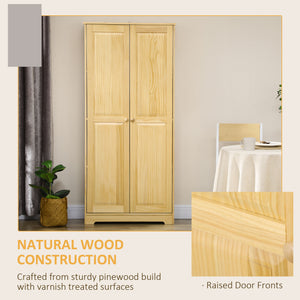English Elm Homcom 67" Pinewood Pantry Storage Cabinet With Adjustable Shelves, Soft-Close Doors & Safety Features W2225P160422