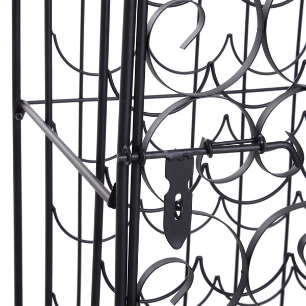 English Elm Homcom Wrought Iron Floor Wine Rack with Scrollwork Door Holds 35 Bottles W2225P160427
