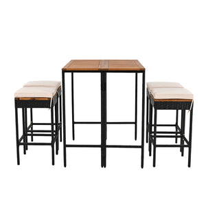 English Elm Go Acacia Wood Rattan Wicker Outdoor Bar Height Bistro Set with Foldable Tabletop WF317873AAA