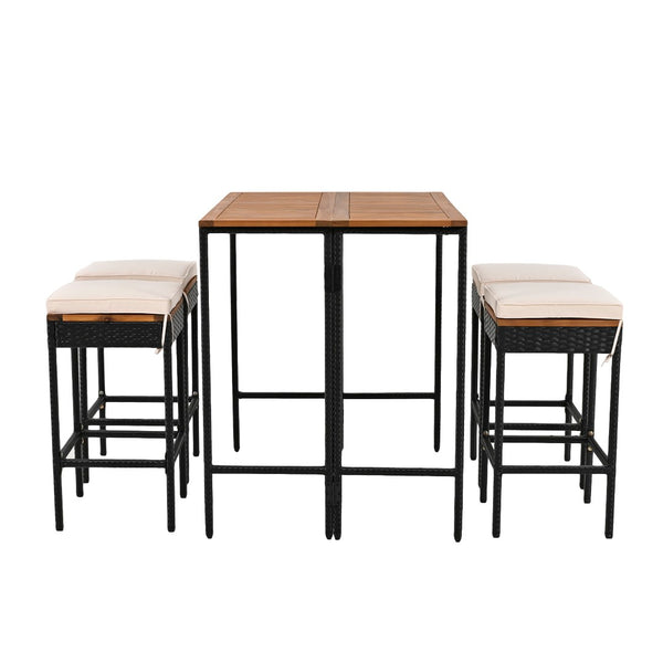 English Elm Go Acacia Wood Rattan Wicker Outdoor Bar Height Bistro Set with Foldable Tabletop WF317873AAA