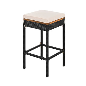 English Elm Go Acacia Wood Pe Rattan Bar Height Patio Set Eight Stools Foldable Outdoor Dining FG317873AAA