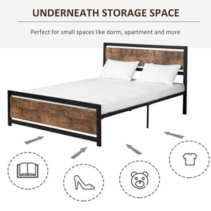 English Elm HOMCOM Queen Platform Bed with Head & Footboard, 880lb Steel Slats, 12.25" Underbed Storage, Brown W2225P160425