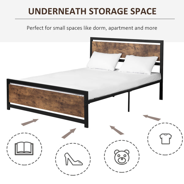 English Elm HOMCOM Queen Platform Bed with Head & Footboard, 880lb Steel Slats, 12.25" Underbed Storage, Brown W2225P160425