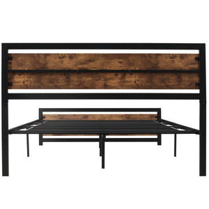 English Elm HOMCOM Queen Platform Bed with Head & Footboard, 880lb Steel Slats, 12.25" Underbed Storage, Brown W2225P160425