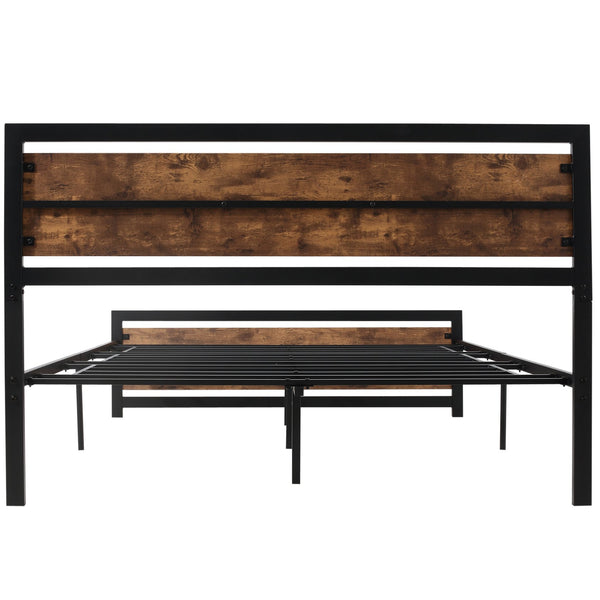 English Elm HOMCOM Queen Platform Bed with Head & Footboard, 880lb Steel Slats, 12.25" Underbed Storage, Brown W2225P160425
