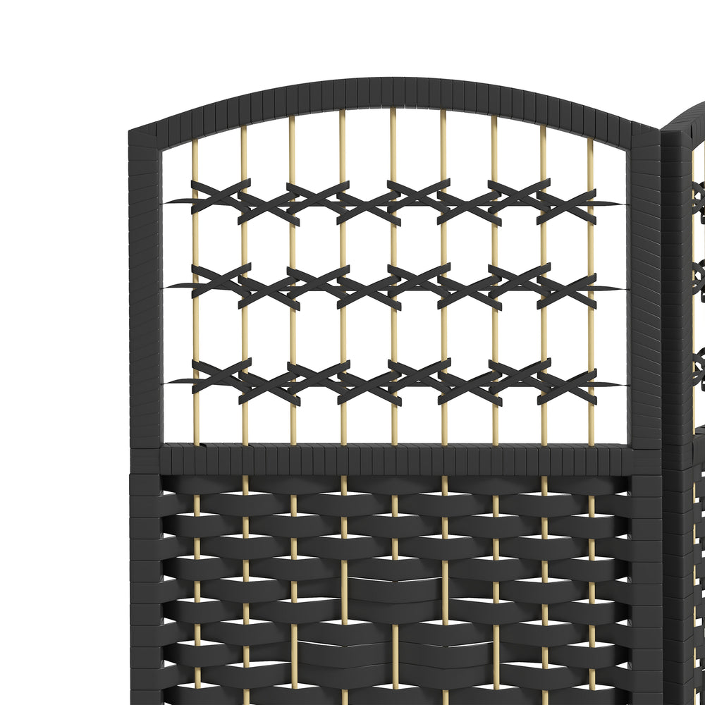 English Elm HOMCOM 3-Panel Bamboo Room Divider – 67" Folding Privacy Screen, Hand-Woven Wave Design, Black W2225P160430