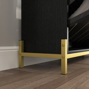 English Elm Shoe Cabinet with 3 Flip Drawers & Open Shelves, Slim Rustic Herringbone Organizer for Entryway Black W2227P144265