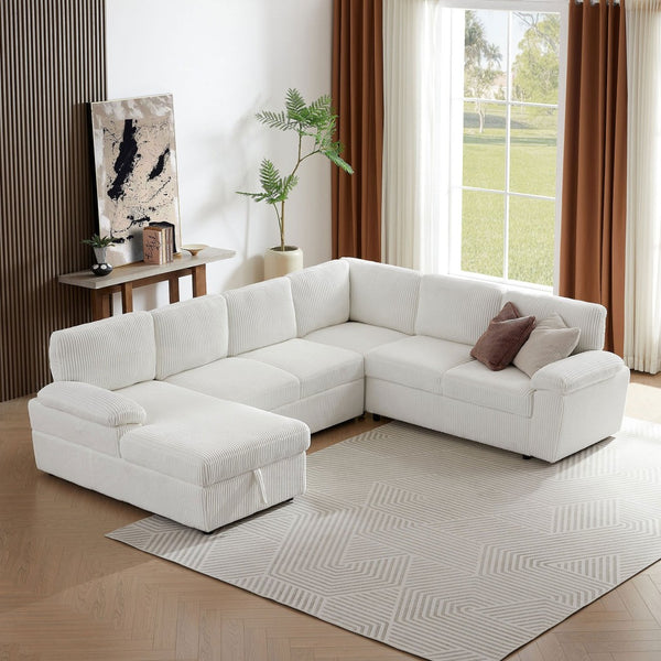 English Elm Oversized Modular Sectional Sofa With Storage Ottoman | L/U Shaped Corduroy Sleeper Couch, Comfort & Style W876S00234-GIGA