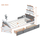 English Elm Twin Size Boat-Shaped Platform Bed With 2 Drawers,Twin Bed With Storage For Bedroom,Gray