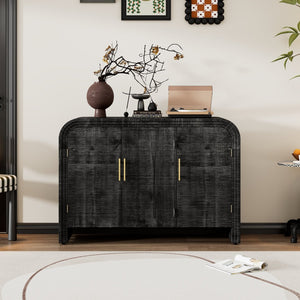 English Elm Trexm Retro Curved Buffet with Gold Pulls Antique Finish Wood Grain Dining Storage WF317093AAB