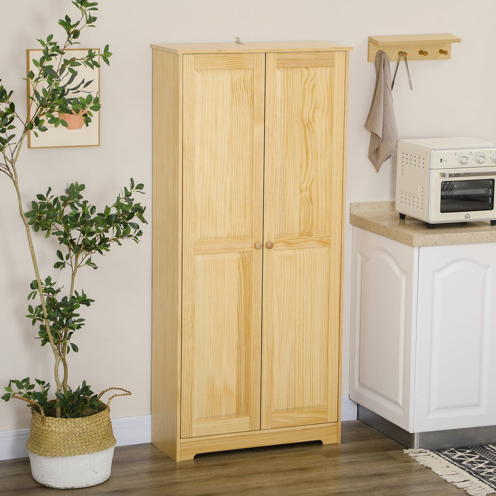 English Elm Homcom 67" Pinewood Pantry Storage Cabinet With Adjustable Shelves, Soft-Close Doors & Safety Features W2225P160422