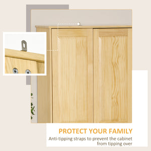 English Elm Homcom 67" Pinewood Pantry Storage Cabinet With Adjustable Shelves, Soft-Close Doors & Safety Features W2225P160422