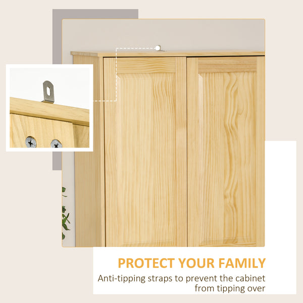 English Elm Homcom 67" Pinewood Pantry Storage Cabinet With Adjustable Shelves, Soft-Close Doors & Safety Features W2225P160422