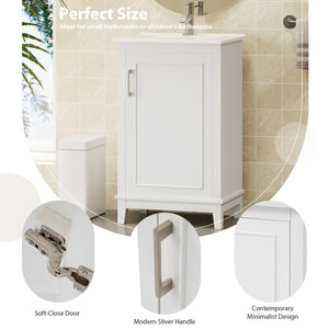 English Elm 20 Inch Modern Small Bathroom Vanity Cabinet with Ceramic Basin, Soft-Close Door & Storage White WF318756AAK