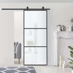 English Elm Homcom Frosted Tempered Glass Sliding Barn Door Carbon Steel Frame Privacy Room Divider W2225P160419