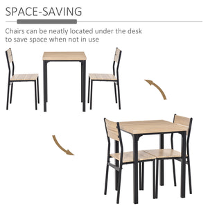 English Elm HOMCOM Compact 3-Piece Square Dining Set with Metal Frame, MDF Top, Space-Saving Cottage Style Seating Black W2225P160421
