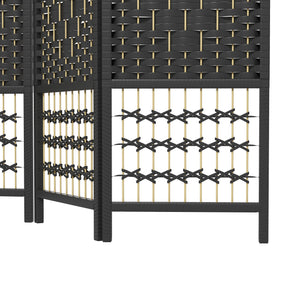 English Elm HOMCOM 3-Panel Bamboo Room Divider – 67" Folding Privacy Screen, Hand-Woven Wave Design, Black W2225P160430