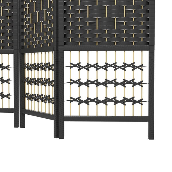 English Elm HOMCOM 3-Panel Bamboo Room Divider – 67" Folding Privacy Screen, Hand-Woven Wave Design, Black W2225P160430