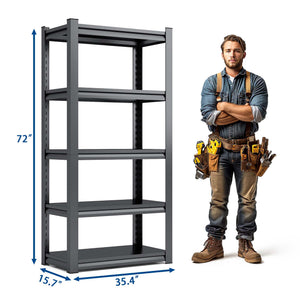 English Elm 72"H Heavy-Duty 5-Tier Metal Shelving Unit - Adjustable Industrial Storage Rack For Garage & More! T2398P160409