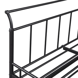 English Elm Twin Metal Daybed with Curved Handle Design and Durable Iron Trundle, Space-Saving Guest Bed Solution Black MF314054AAB
