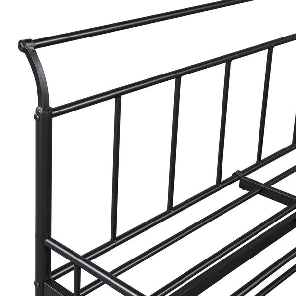English Elm Twin Metal Daybed with Curved Handle Design and Durable Iron Trundle, Space-Saving Guest Bed Solution Black MF314054AAB