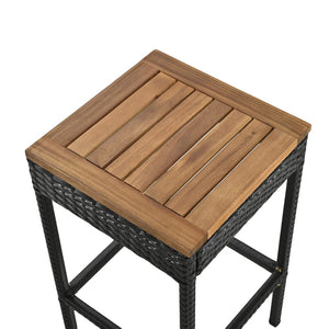 English Elm Go Acacia Wood Pe Rattan Bar Height Patio Set Eight Stools Foldable Outdoor Dining FG317873AAA