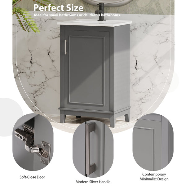 English Elm 20 Inch Modern Small Bathroom Vanity Cabinet with Ceramic Basin, Soft-Close Door & Storage Gray WF318756AAE