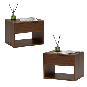English Elm Wall mounted bedside table set of two Walnut — sturdy P2 board, 20kg desktop, dual-slide drawers, wall-fixed instructions included W2181P160506